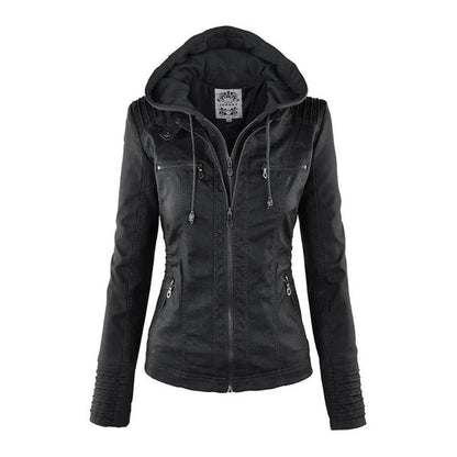 Women’s Hooded Faux Leather Zip Jacket