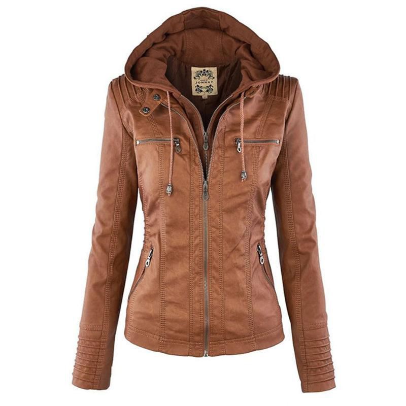 Women’s Hooded Faux Leather Zip Jacket