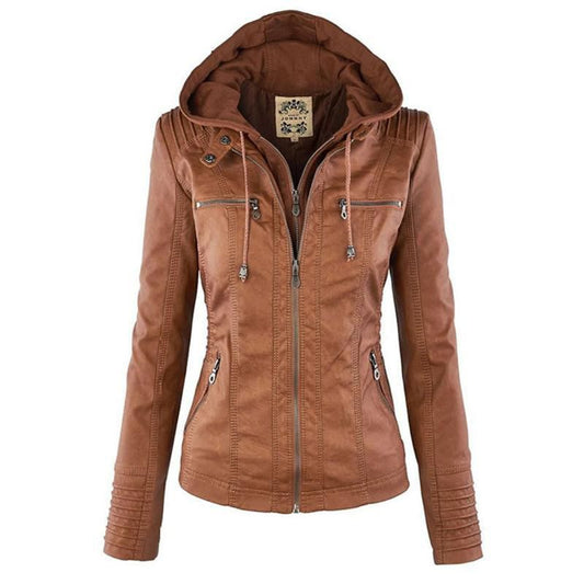 Women’s Hooded Faux Leather Zip Jacket