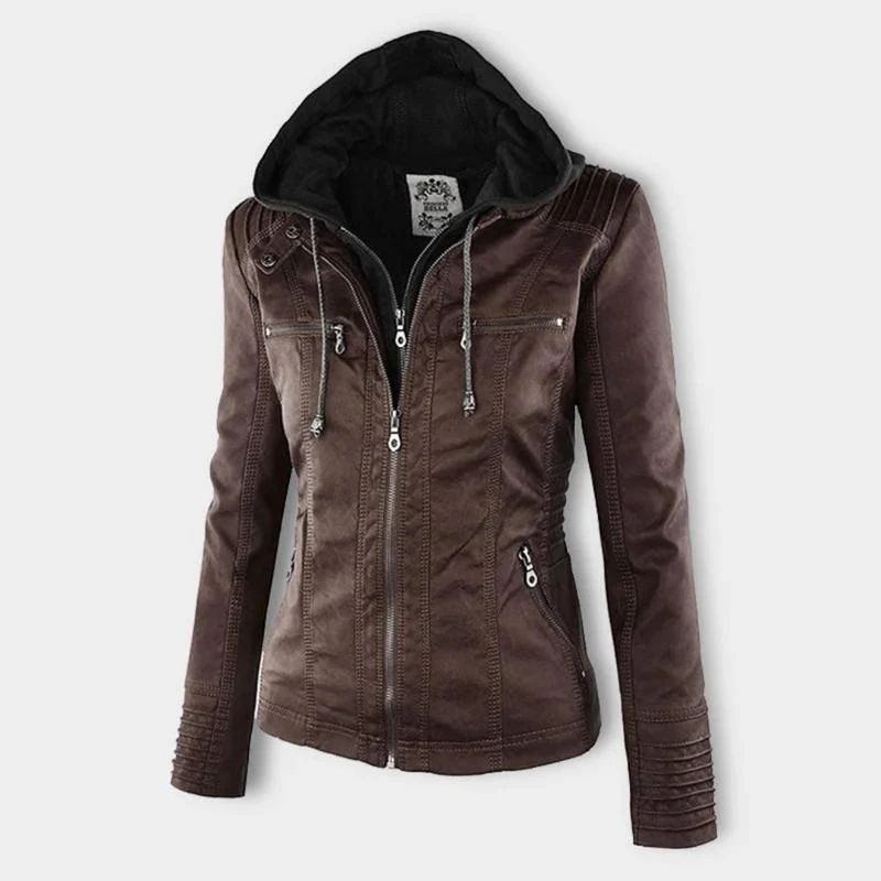 Women’s Hooded Faux Leather Zip Jacket