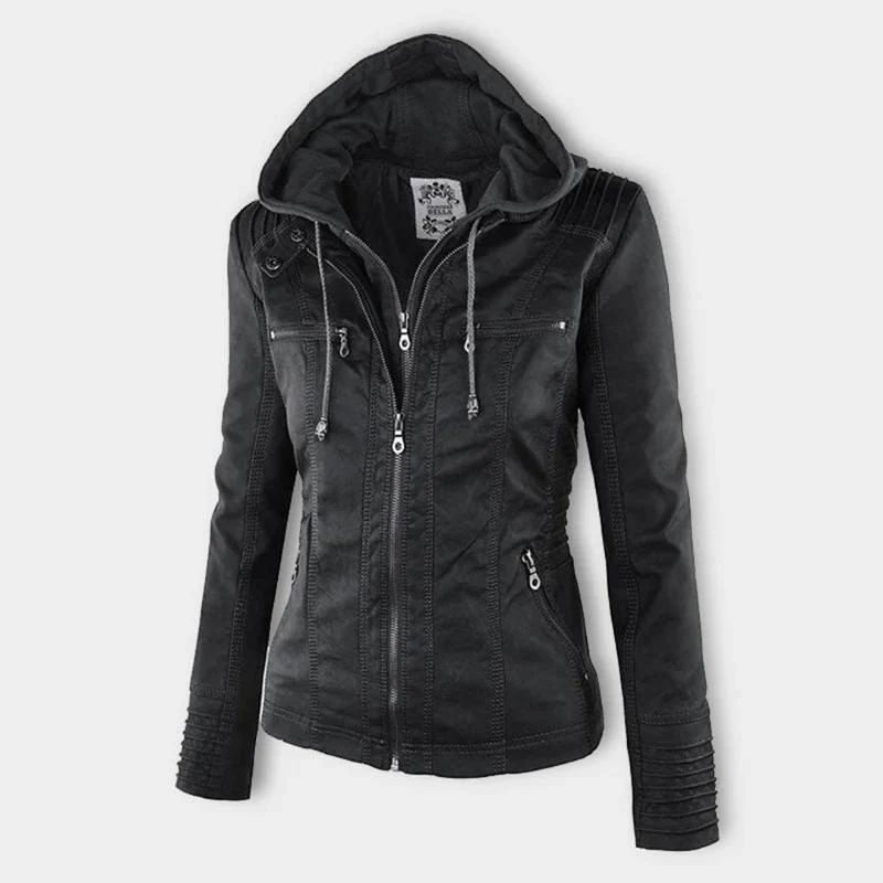 Women’s Hooded Faux Leather Zip Jacket