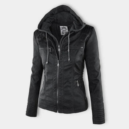 Women’s Hooded Faux Leather Zip Jacket