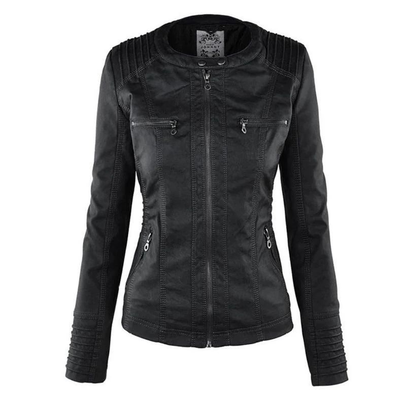 Women’s Hooded Faux Leather Zip Jacket