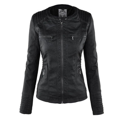 Women’s Hooded Faux Leather Zip Jacket