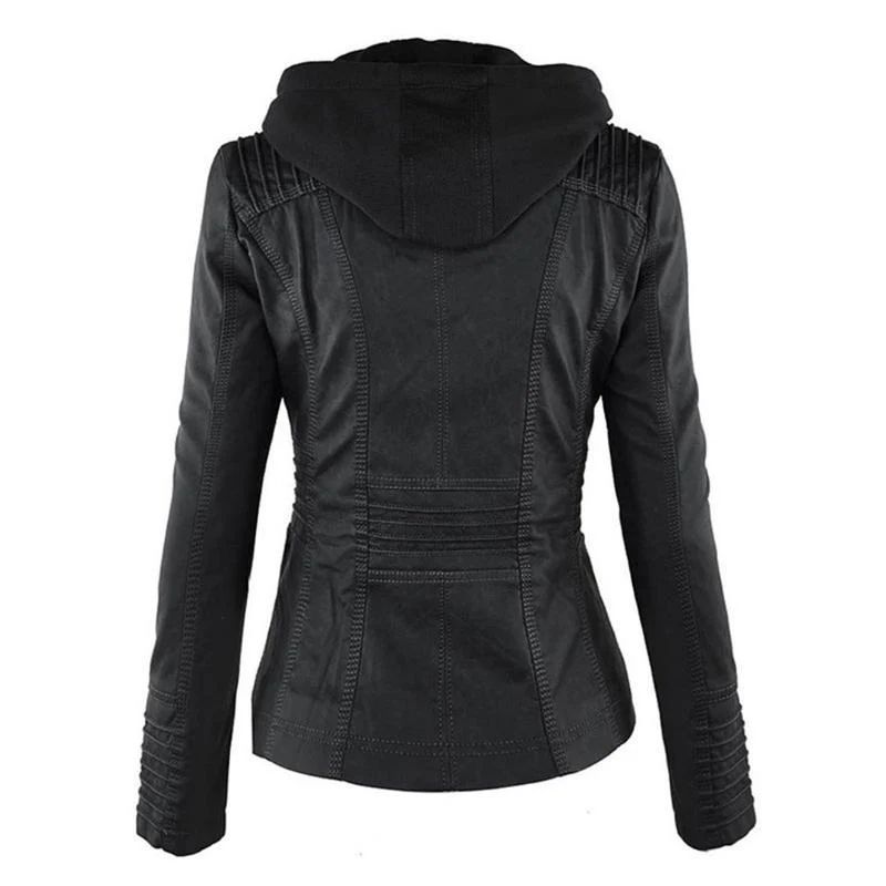 Women’s Hooded Faux Leather Zip Jacket