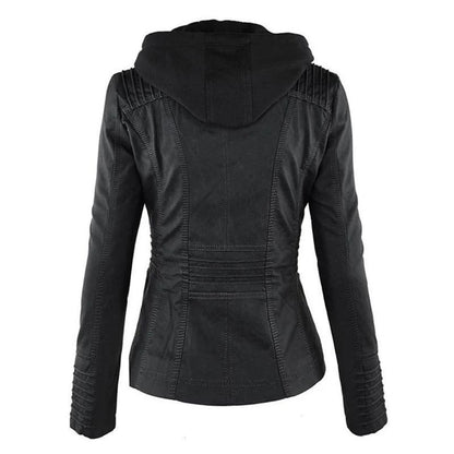 Women’s Hooded Faux Leather Zip Jacket
