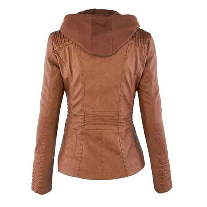 Women’s Hooded Faux Leather Zip Jacket