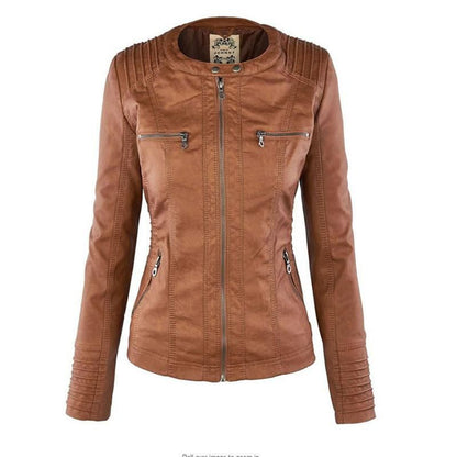 Women’s Hooded Faux Leather Zip Jacket