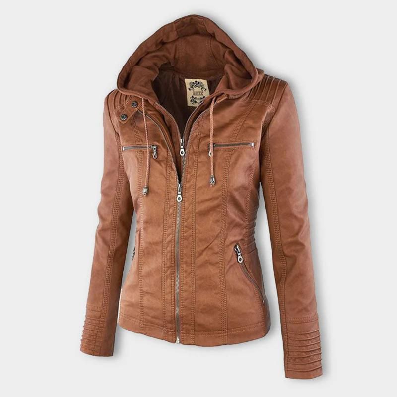 Women’s Hooded Faux Leather Zip Jacket
