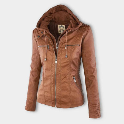 Women’s Hooded Faux Leather Zip Jacket