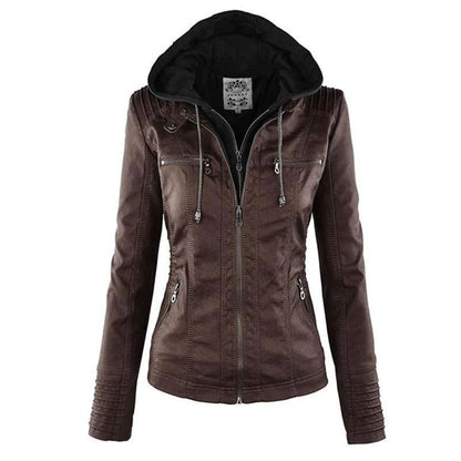 Women’s Hooded Faux Leather Zip Jacket