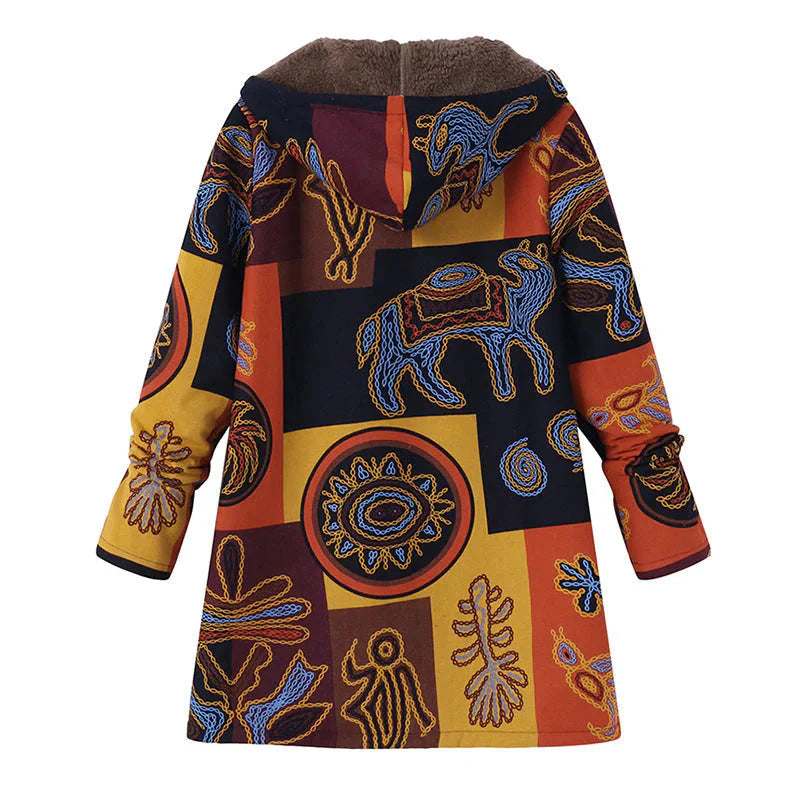 Women’s Hooded Fleece Lined Printed Coat