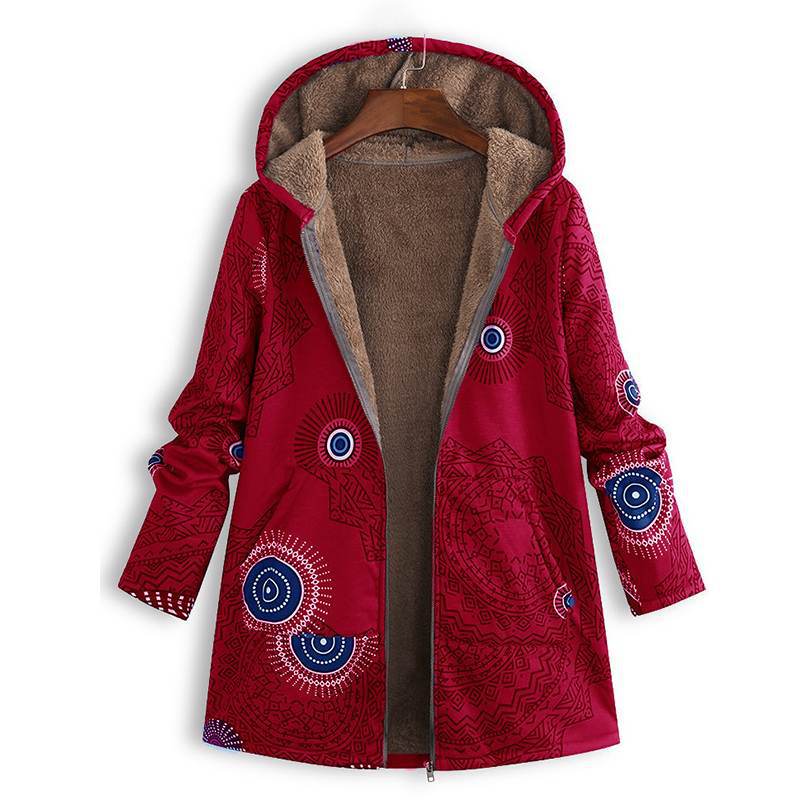 Women’s Hooded Fleece Lined Printed Coat