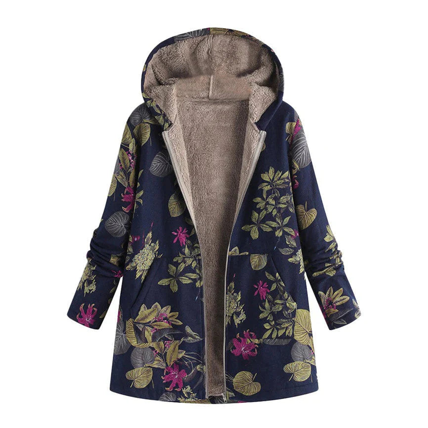 Women’s Hooded Fleece Lined Printed Coat