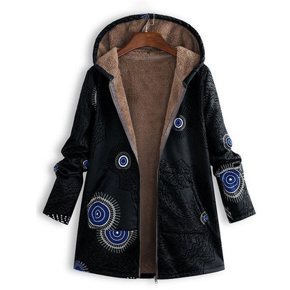 Women’s Hooded Fleece Lined Printed Coat