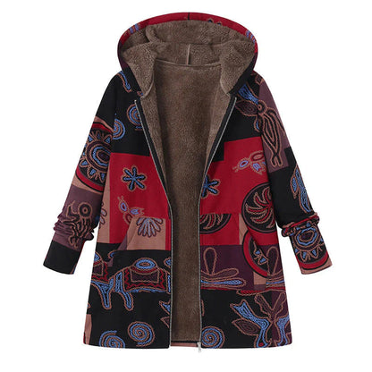 Women’s Hooded Fleece Lined Printed Coat