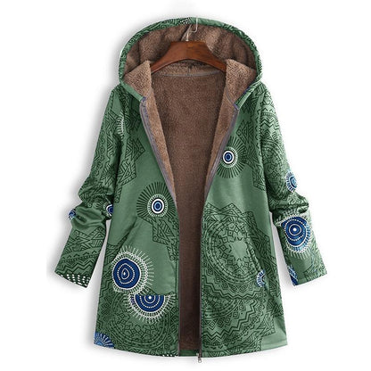 Women’s Hooded Fleece Lined Printed Coat