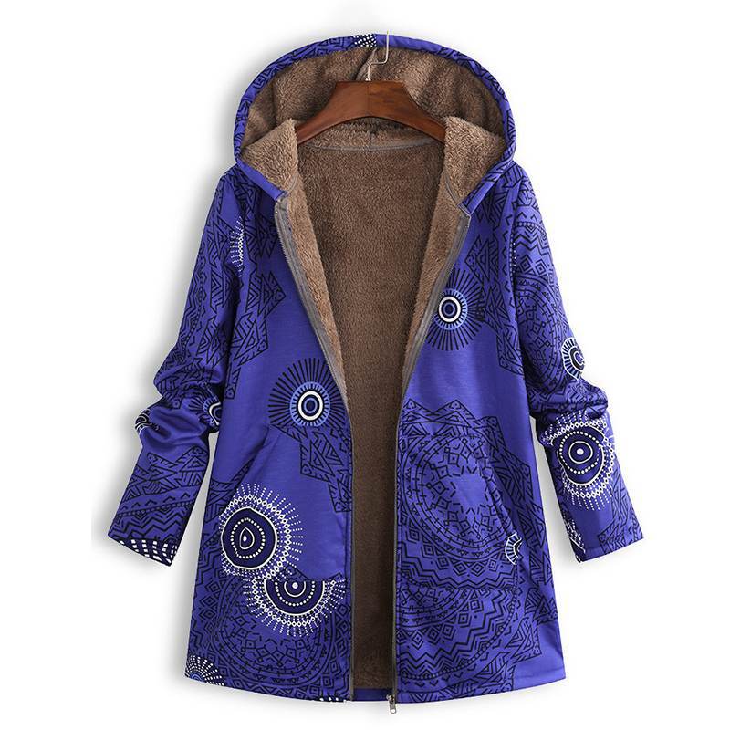 Women’s Hooded Fleece Lined Printed Coat