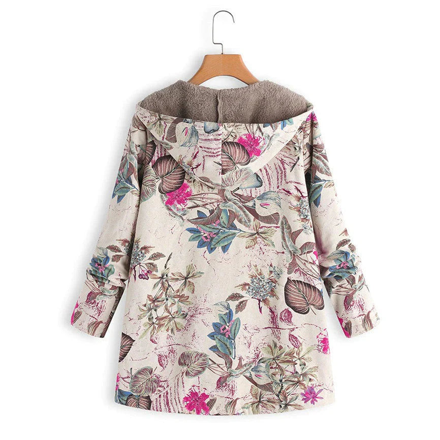 Women’s Hooded Fleece Lined Printed Coat