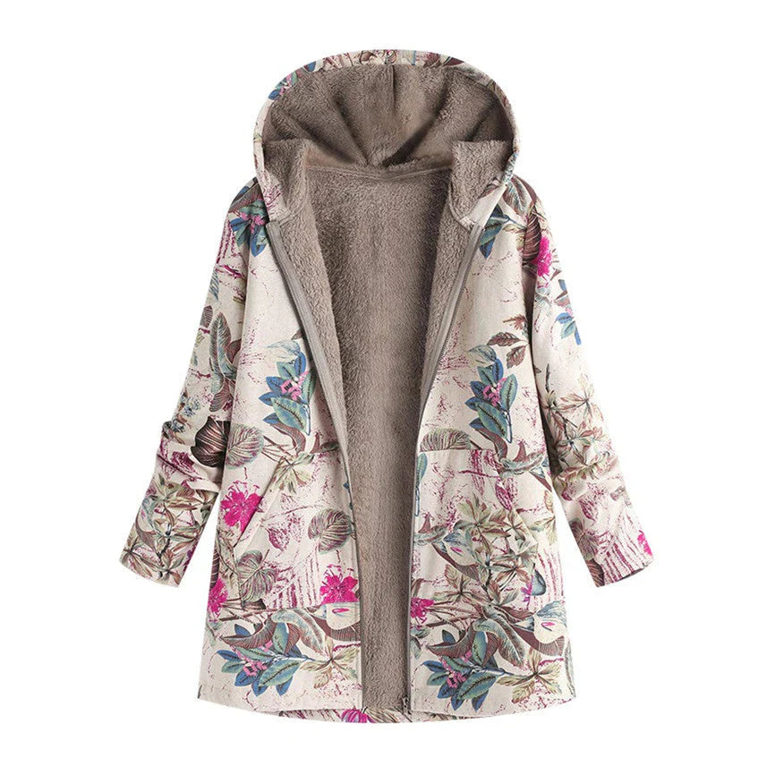 Women’s Hooded Fleece Lined Printed Coat