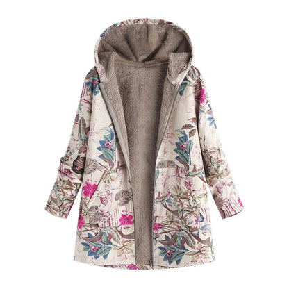 Women’s Hooded Fleece Lined Printed Coat