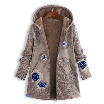 Women’s Hooded Fleece Lined Printed Coat