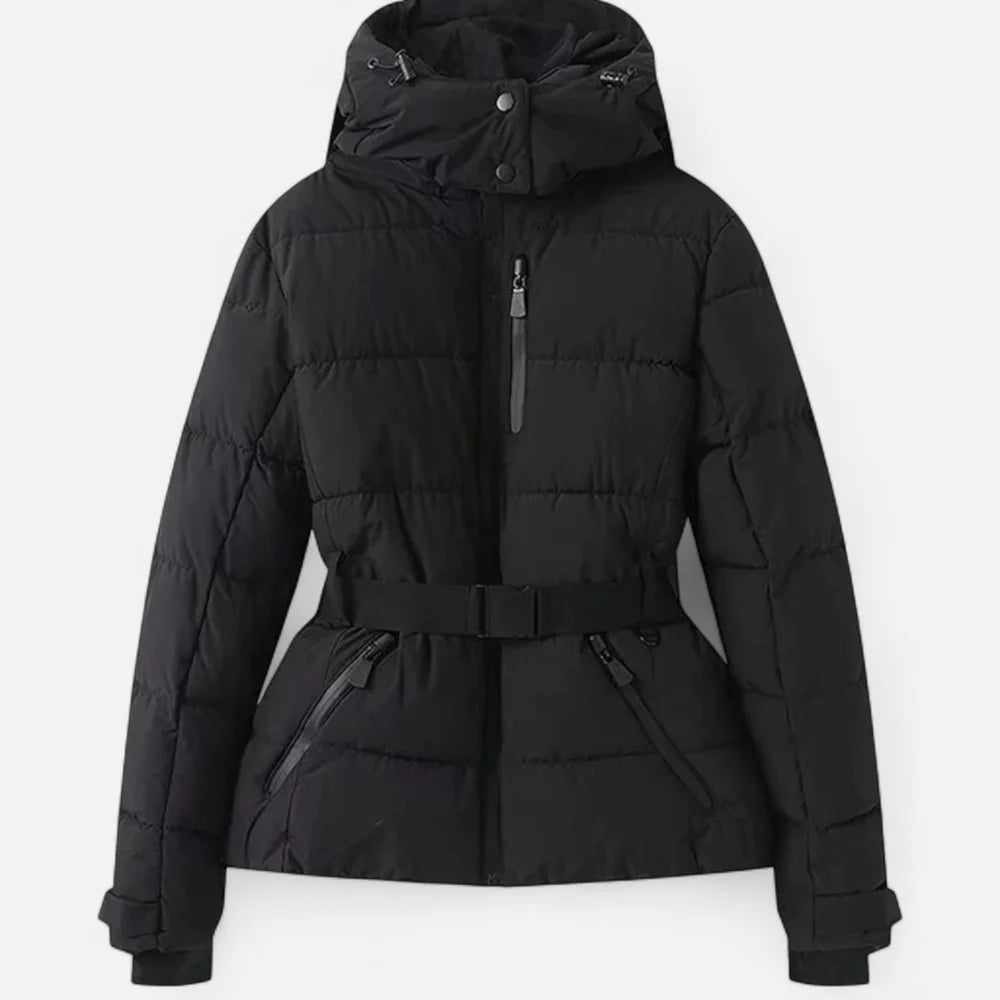 Women’s Hooded Puffer Jacket with Belt