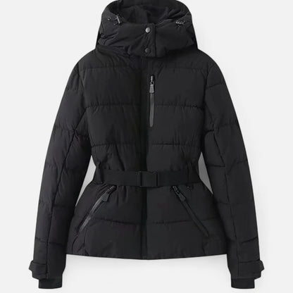 Women’s Hooded Puffer Jacket with Belt