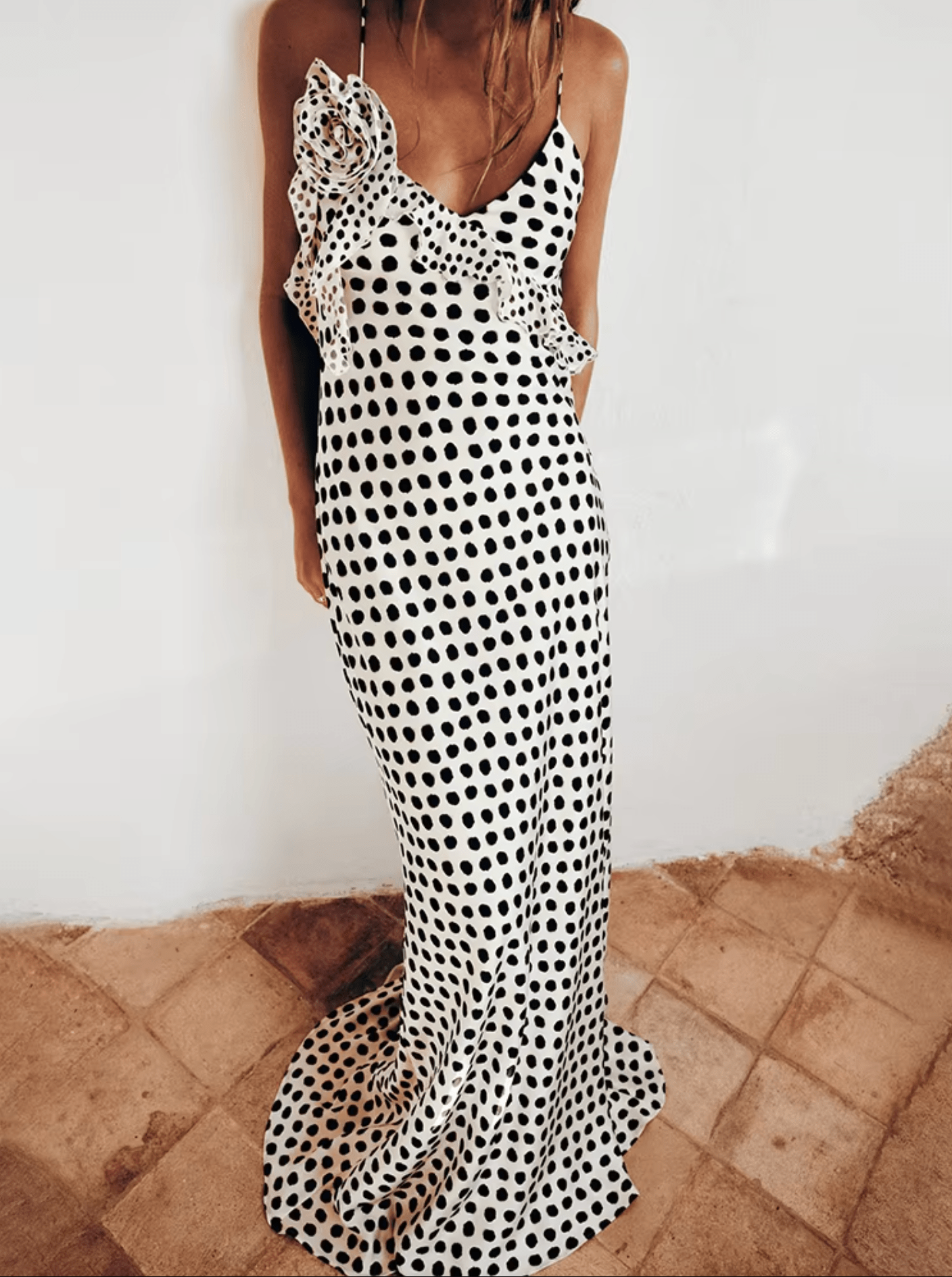 Women's Black and White Polka Dot Maxi Dress
