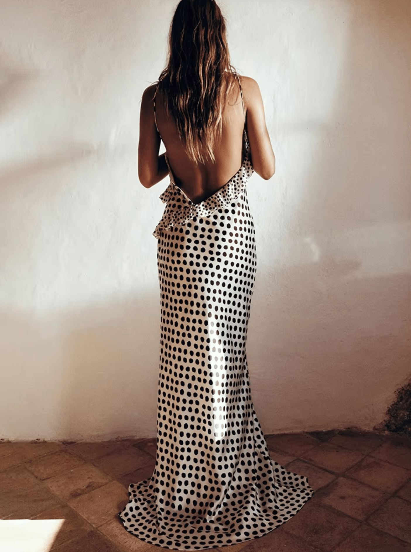 Women's Black and White Polka Dot Maxi Dress