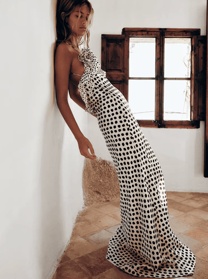 Women's Black and White Polka Dot Maxi Dress