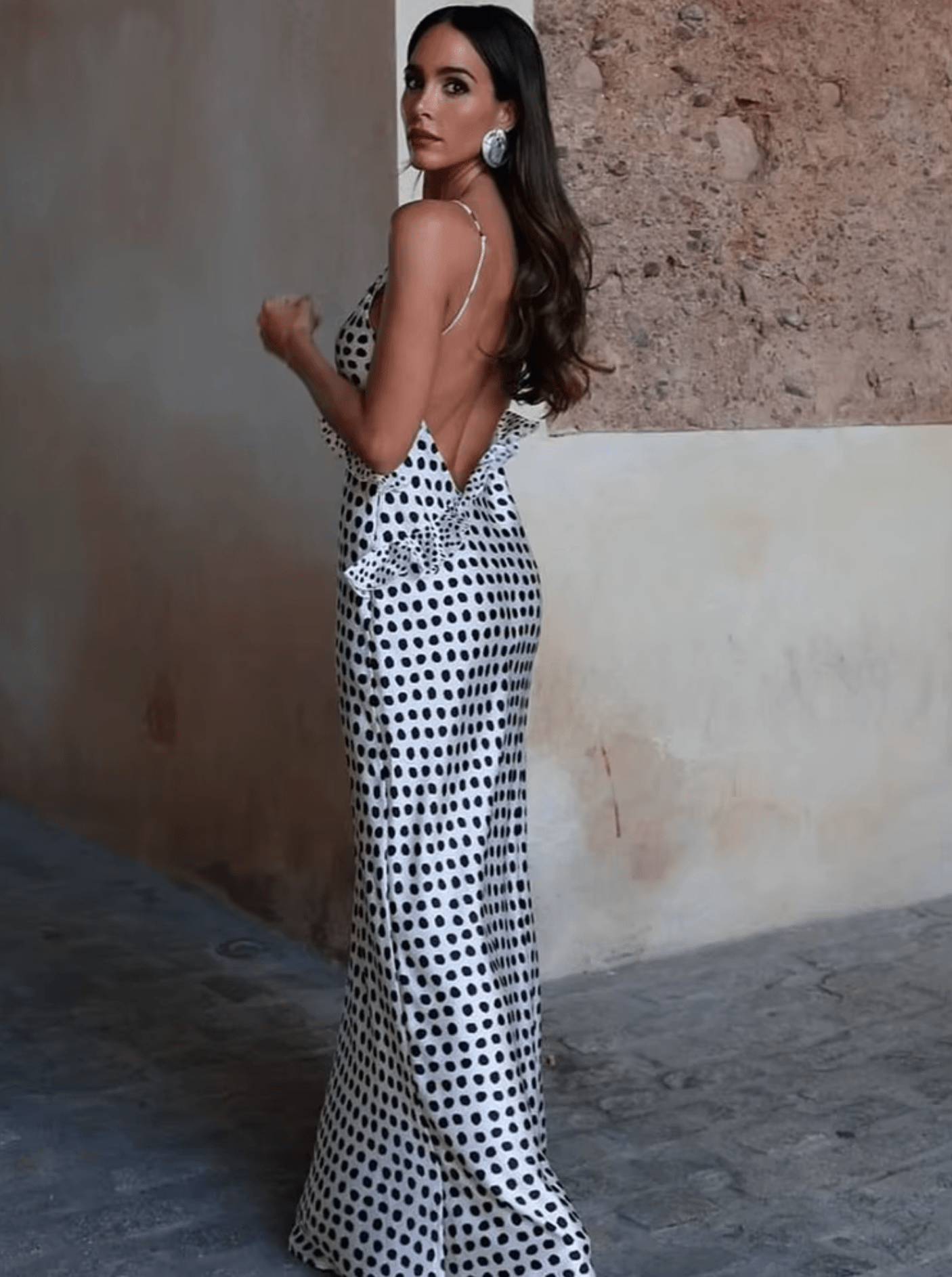 Women's Black and White Polka Dot Maxi Dress