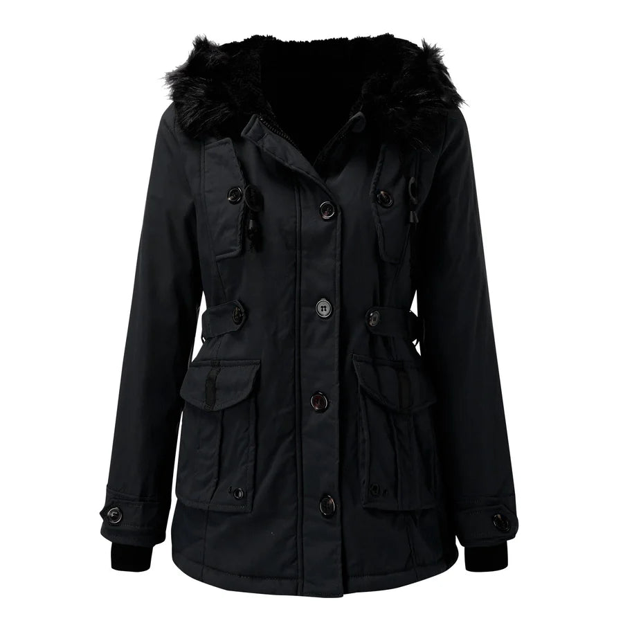 Women’s Insulated Parka Jacket with Faux Fur Hood