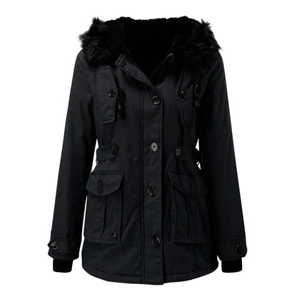 Women’s Insulated Parka Jacket with Faux Fur Hood