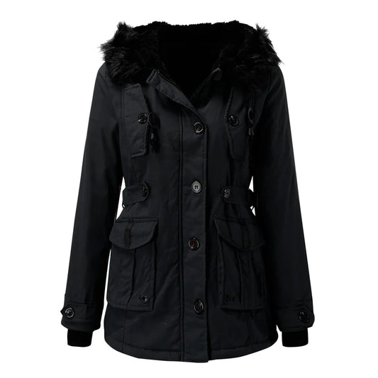 Women’s Insulated Parka Jacket with Faux Fur Hood