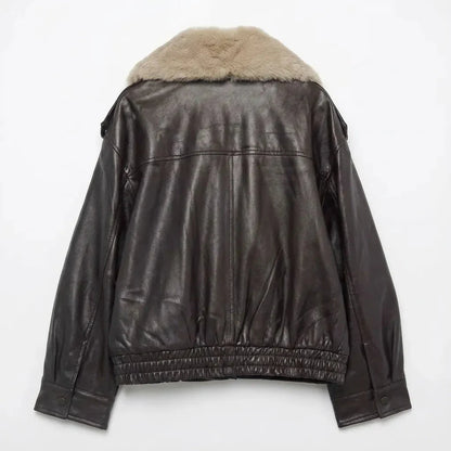 Women’s Jacket with Plush Collar and Button Closure