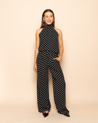 Women's Polka Dot Wide Leg Trousers Black