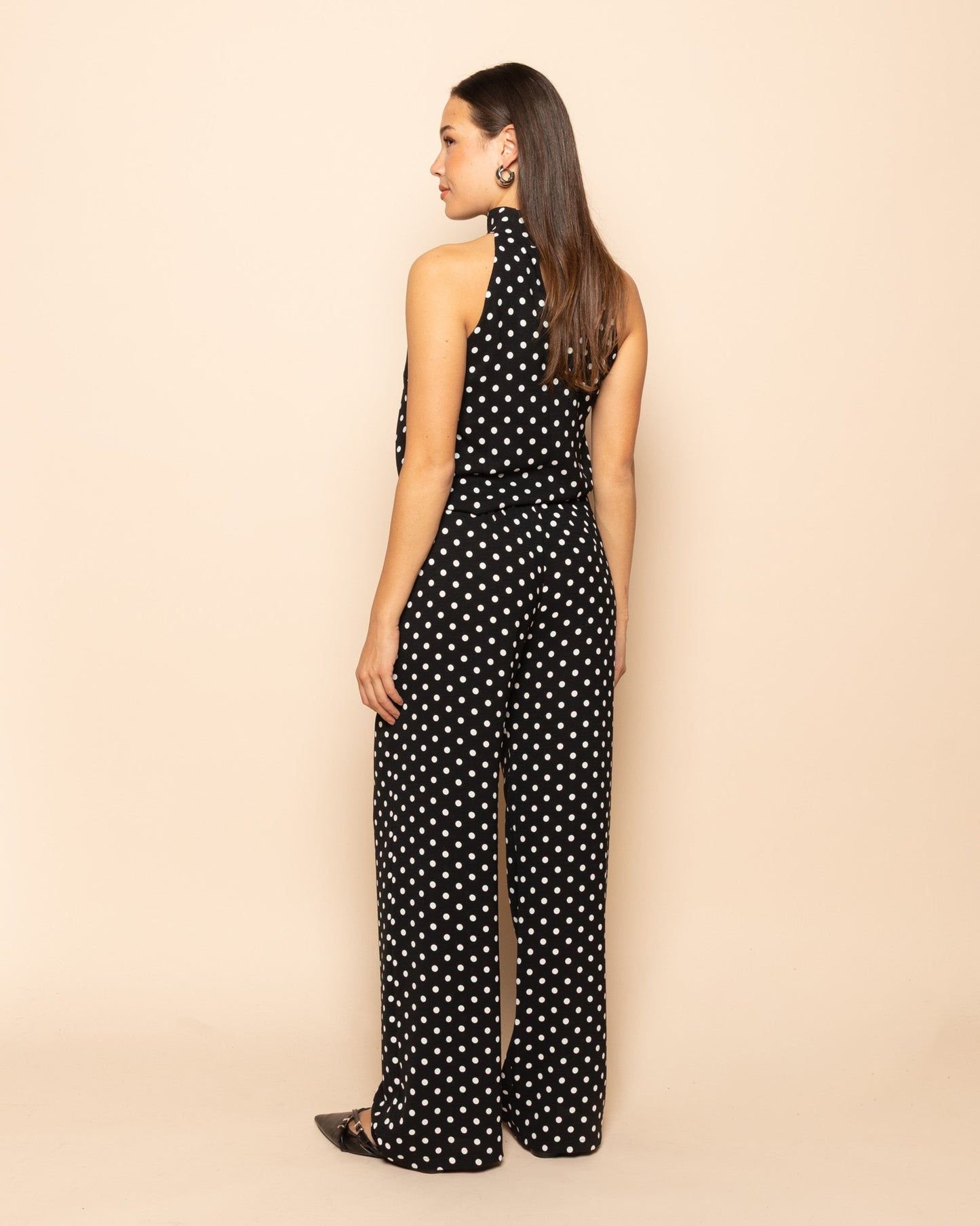 Women's Polka Dot Wide Leg Trousers Black