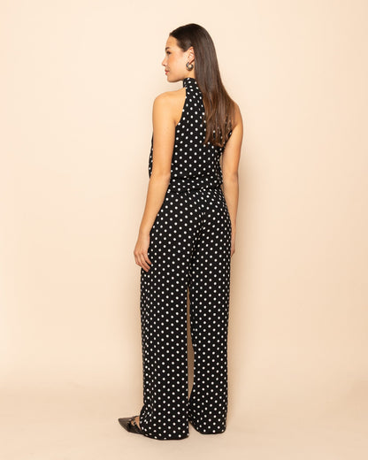 Women's Polka Dot Wide Leg Trousers Black