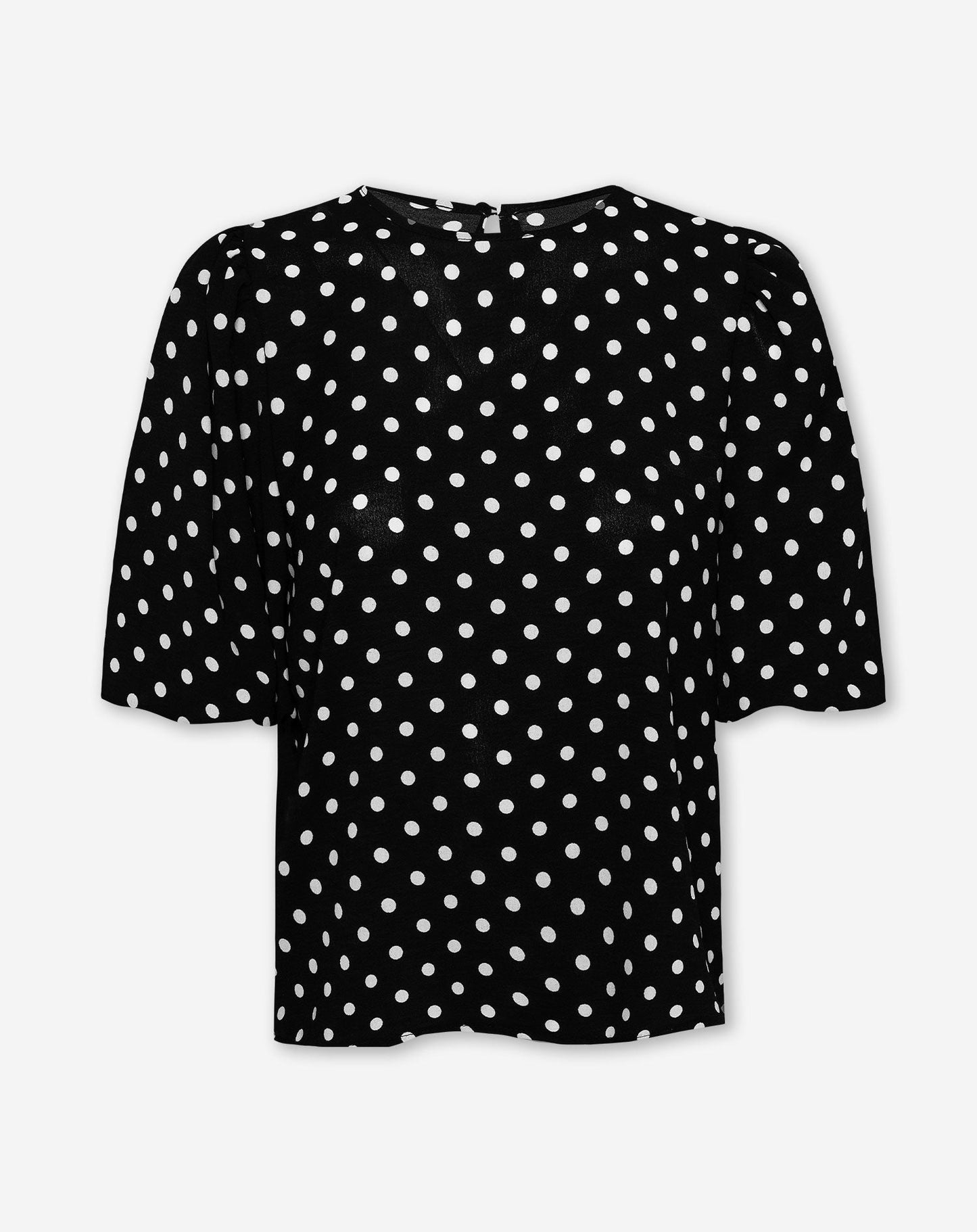 Women's Polka Dot Puff Sleeve Top Black