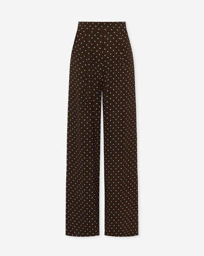 Women's Small Polka Dot Wide Leg Trousers Brown