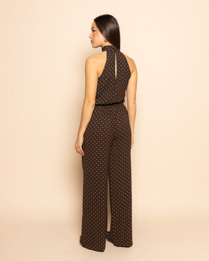 Women's Small Polka Dot Wide Leg Trousers Brown
