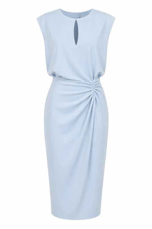 Women's Keyhole Neck Rose Midi Cocktail Dress with Ruched Waist