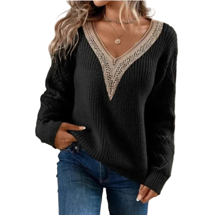 Women’s Lace-Detail V-Neck Knit Sweater