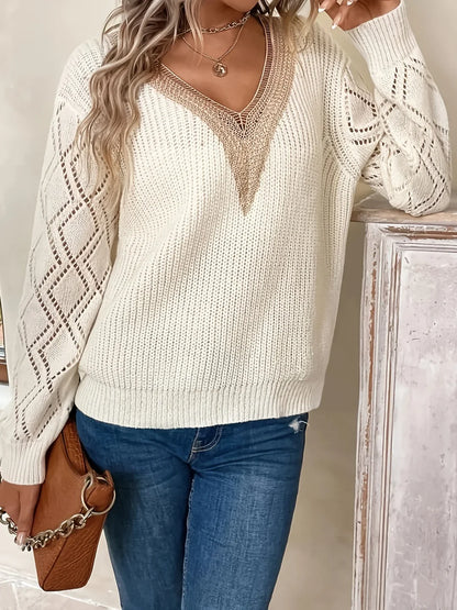 Women’s Lace-Detail V-Neck Knit Sweater