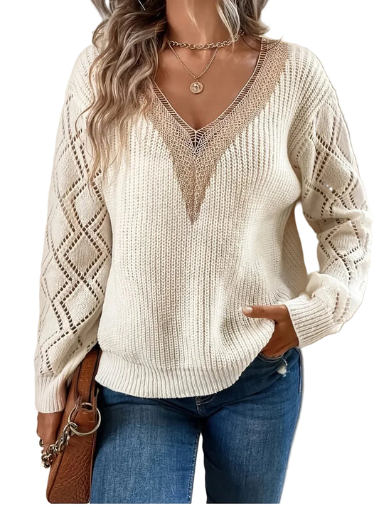 Women’s Lace-Detail V-Neck Knit Sweater