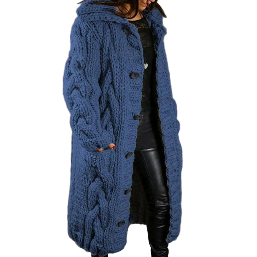 Women’s Long Cable-Knit Buttoned Cardigan Coat