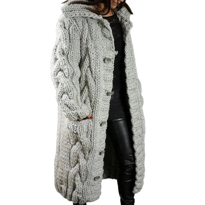 Women’s Long Cable-Knit Buttoned Cardigan Coat