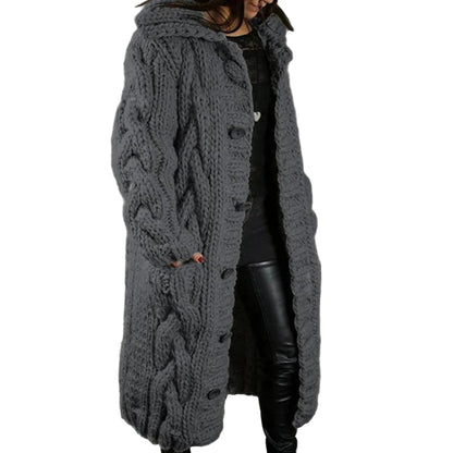 Women’s Long Cable-Knit Buttoned Cardigan Coat