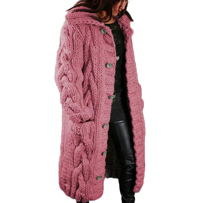 Women’s Long Cable-Knit Buttoned Cardigan Coat